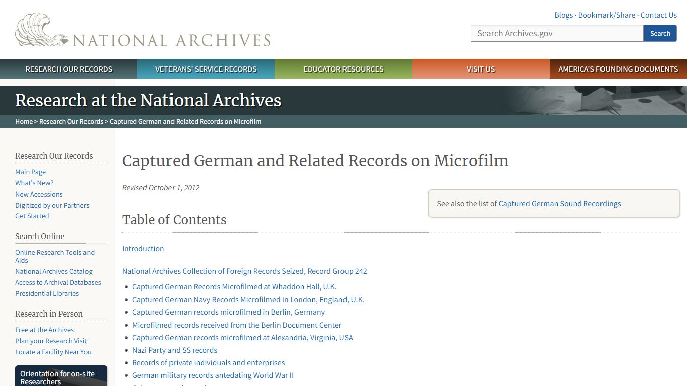 Captured German and Related Records on Microfilm