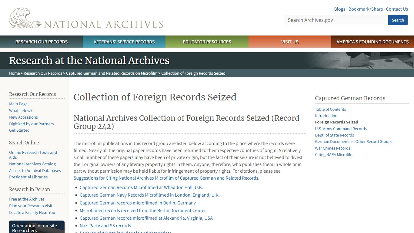 Collection of Foreign Records Seized | National Archives